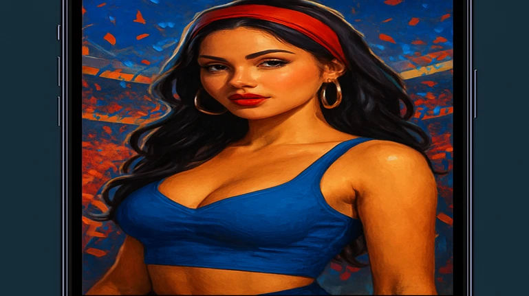 একজন স্টাইলিশ ট্যাটু-সহ নারী ক্রীড়া ভক্ত ভিড়ভর স্টেডিয়ামে উল্লাস করছেন; তার ছবি একটি স্মার্টফোনে ফ্রেম করা, kg99999 অ্যাপের মাধ্যমে অ্যাকশনের সঙ্গে পুরোপুরি নিমগ্ন হওয়ার অনুভূতি তুলে ধরে।